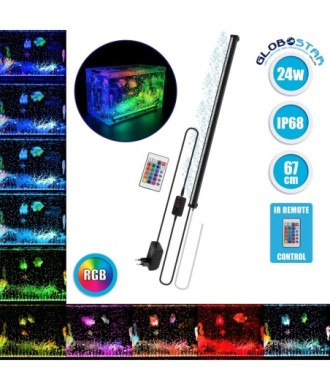 GloboStar® 79677 Φωτιστικό Ενυδρείου & Οξυγονωτής - Μηχανισμός Φυσαλίδων 67cm LED 24W 180° AC 230V Αδιάβροχο IP68 με Ασύρματο Χειριστήριο IR Πολύχρωμο RGB Dimmable